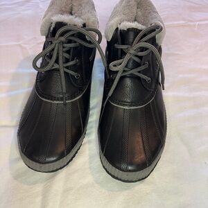 Size 10 J  Sport Black Faux Fur-Lined Lace-Up Boots